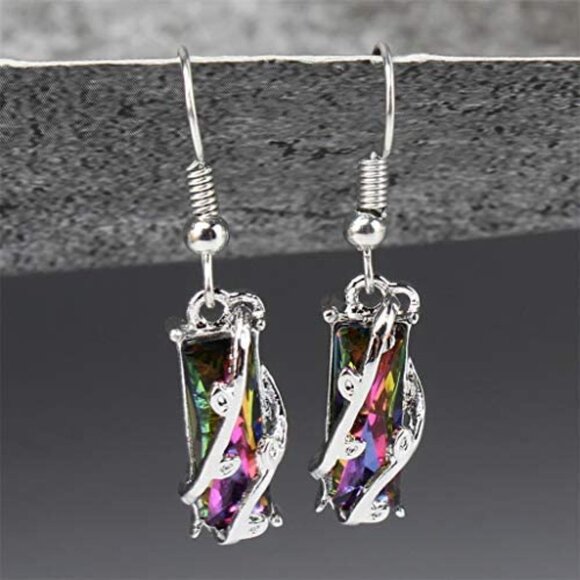 Colorful Crystal Clear Delicate Silver Plated Colorful Dangle Earrings, VP1008 - Picture 2 of 5